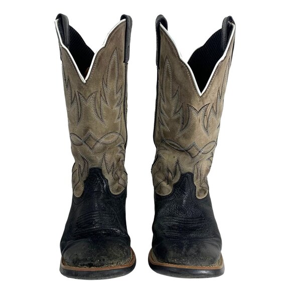 Laredo Mens Isaac 7910 Black Gray Leather Cowboy Western Boots SZ 7.5D FLAWS - Picture 2 of 8